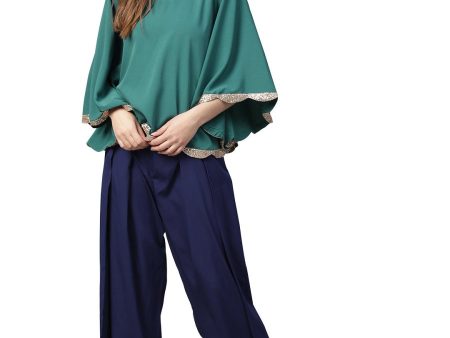 Ahalyaa Indo Western Sea Green Cape With Drape Pant Online Sale