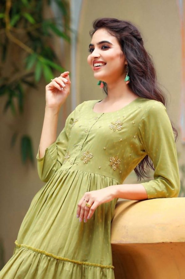 Yufta Green Cotton Dobby Dress Sale