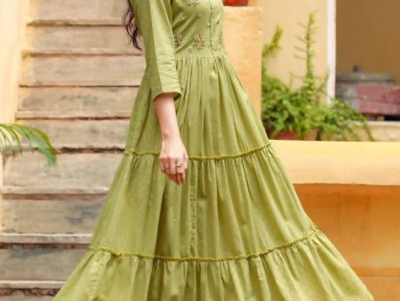 Yufta Green Cotton Dobby Dress Sale