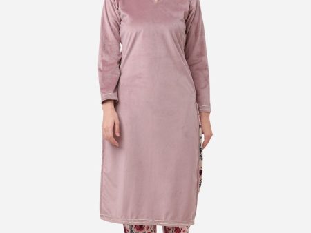 Ahalyaa Lilac Solid Kurta & Floral Pant Set Fashion