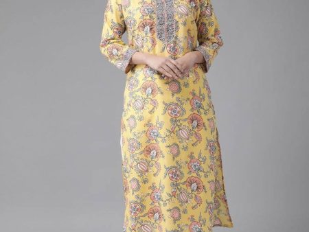 Yufta Women Yellow Floral Printed Straight Kurta Online Hot Sale