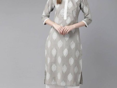 Yufta Grey and Off White Printed Kurta with Palazzo set Supply