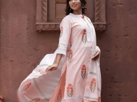 Yufta Peach Printed Dupatta Set Supply