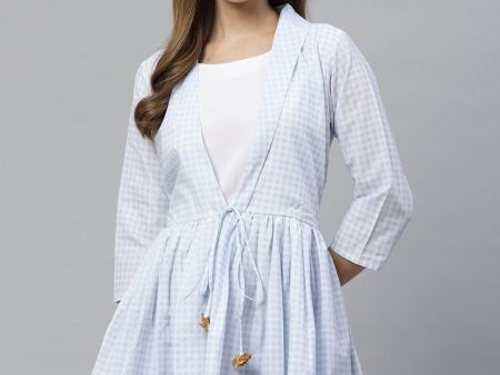 Ahalyaa Blue & White Checked Waist Tie-Up Tunic Online Sale