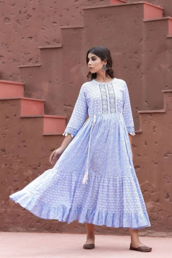 Yufta Blue Printed Dress Online Sale