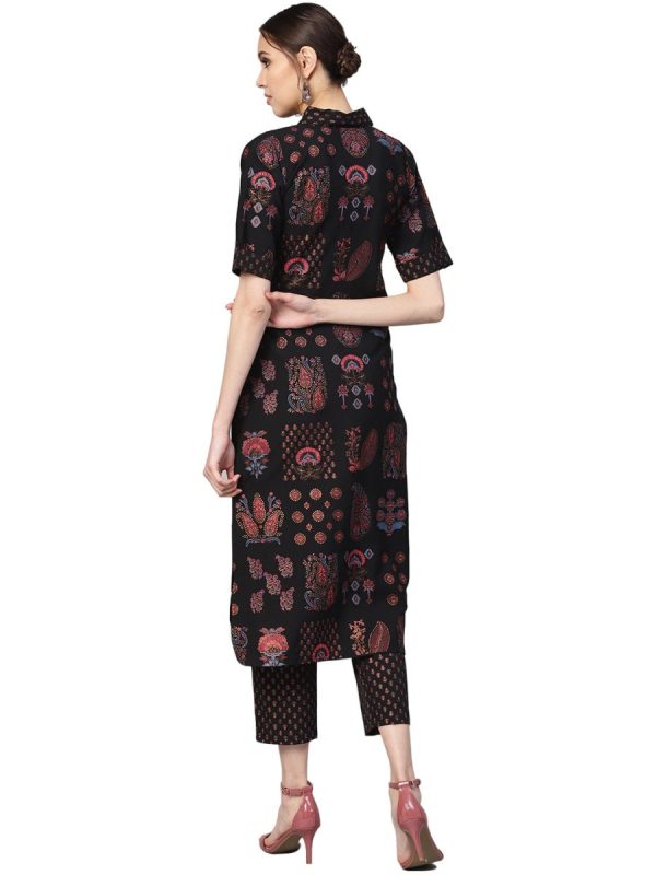 Ahalyaa Black Poly Crepe Pathani Kurta Set Cheap