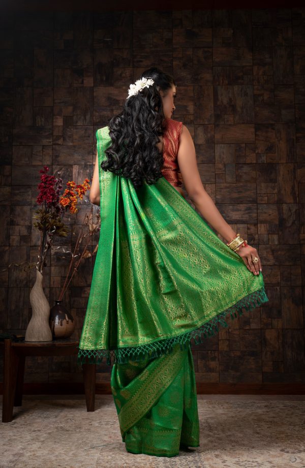 Vardha Clover Green Golden Zari Kanjeevaram Silk Saree Online