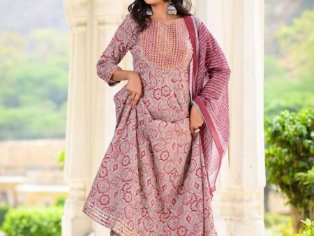 Yufta Women Maroon Printed Kurta with Palazzo and Dupatta Online now