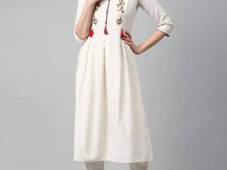 Yufta Women Off-White Yoke Design Kurta with Trouser Sale