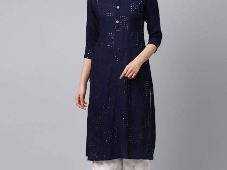 Yufta Women Navy Blue & White Solid Kurta with Palazzo For Sale