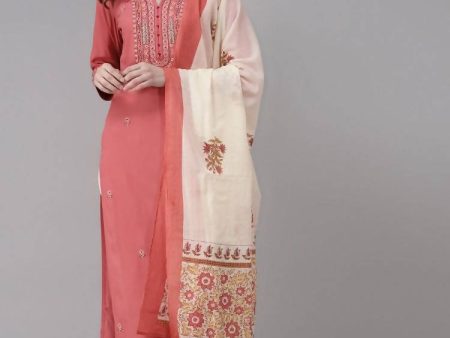 Yufta Women Pink Ethnic Motifs Embroidered Kurta with Palazzo & Dupatta Online now