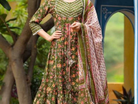 Yufta Women Green Printed Kurta With Trouser & Dupatta Supply